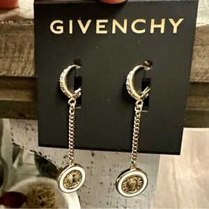 Givenchy Gold and White Chain Drop Earrings